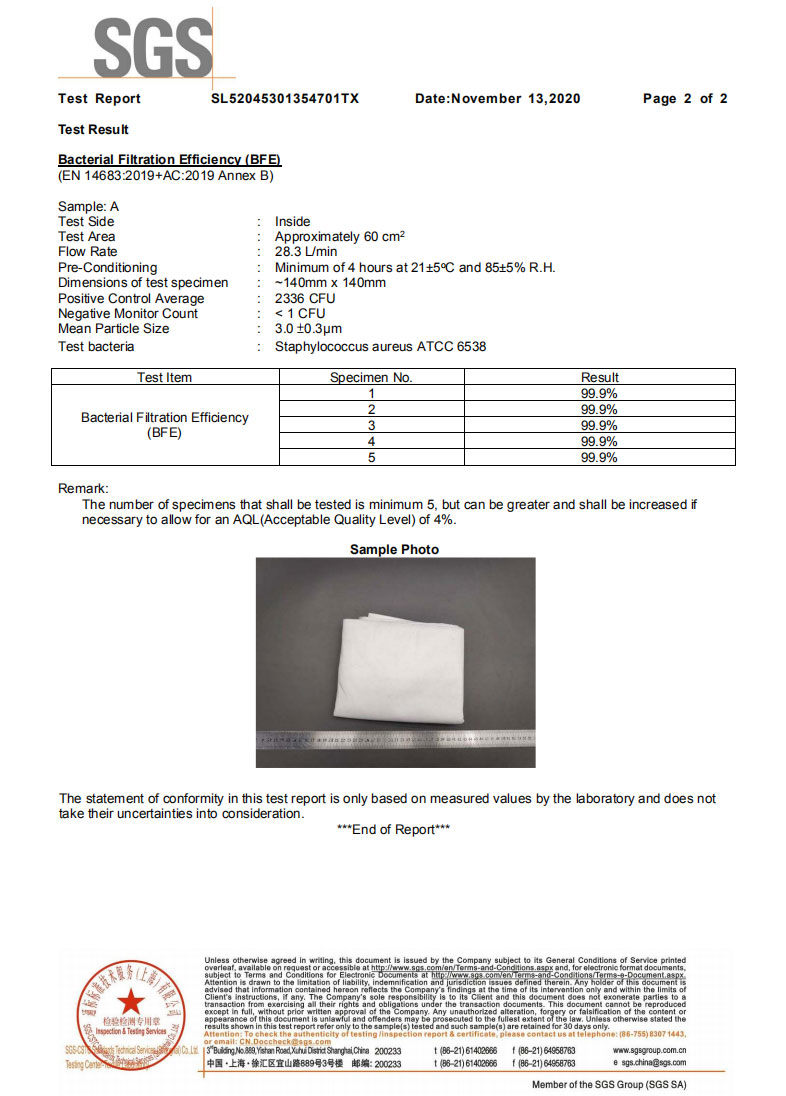 Bacteria filtration efficiency