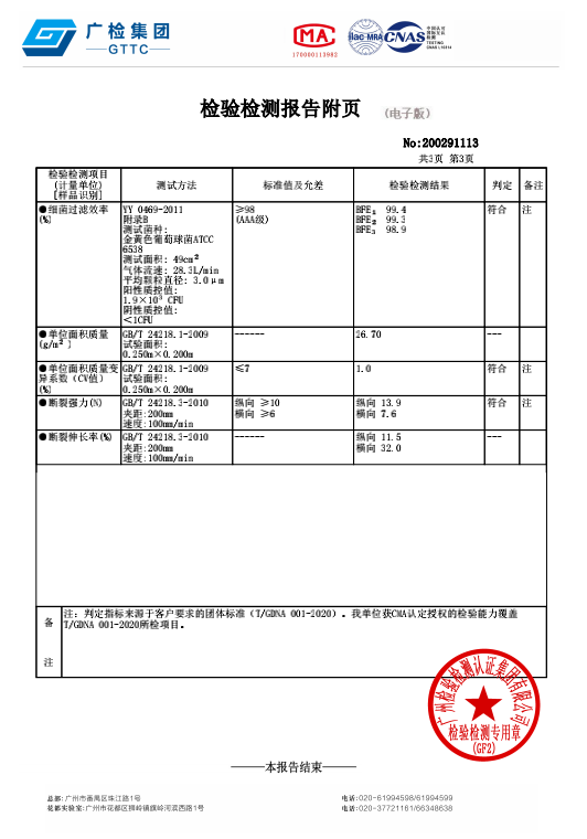 細菌過(guò)濾效率（BFE）檢測報告 